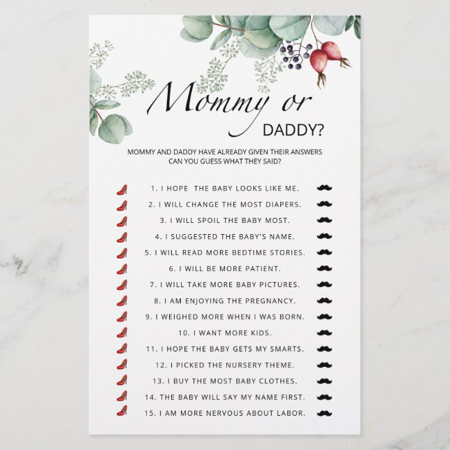 Jogo mamãe verde ou chá de fraldas (Frente)