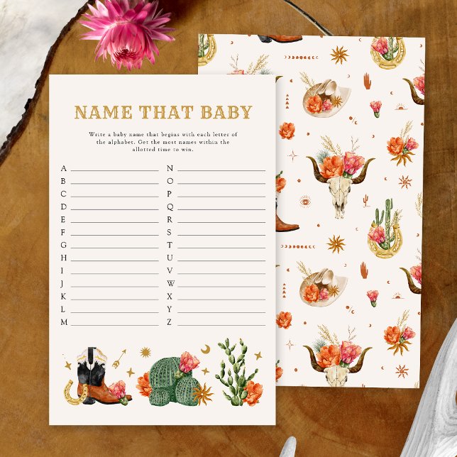 Jogo Ocidental de Nome para o Bebê (Western Theme Name That Baby Game Card by Painted Paperie)