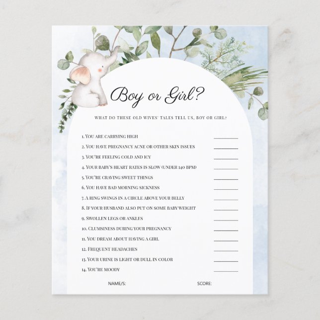 Jogo para Chá de Bebê Azul Elefante Menino ou Meni (Frente)