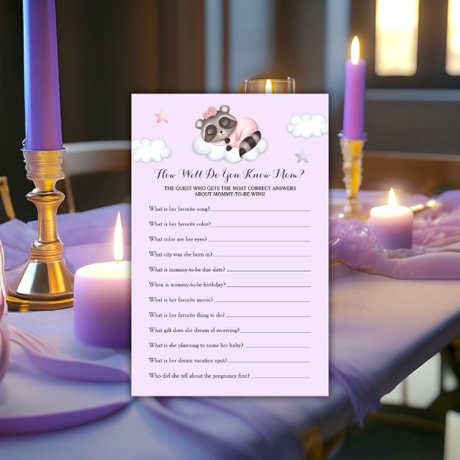 Jogo para Chá de Bebê de Guaxinim Você Conhece a M (Raccoon Girl Baby Shower Game Do You Know Mom?)