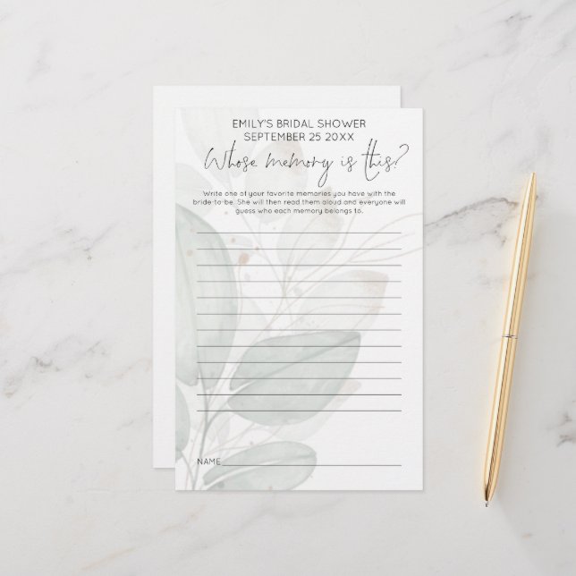 Jogo para Chá de Noiva: Qual é a Memória com Folha (Frente/Verso In Situ)