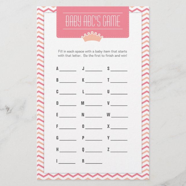 Jogo Pequeno Chá de fraldas da Princesa ABC (Frente)