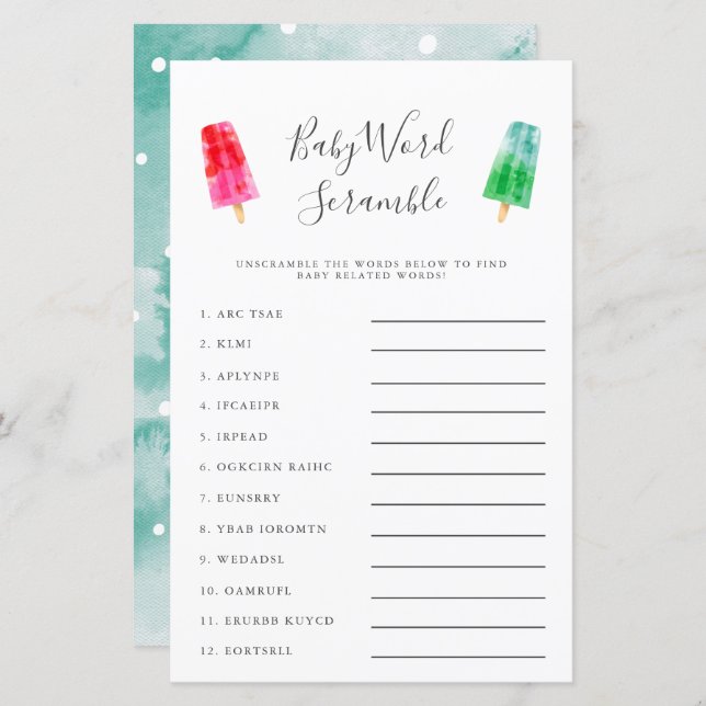 Jogo Psicle Baby Word Scramble (Frente/Verso)