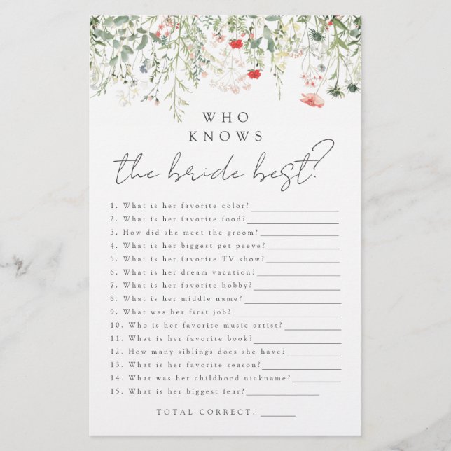 Jogo Quem Conhece Melhor a Noiva do Prado de Flore (Frente)