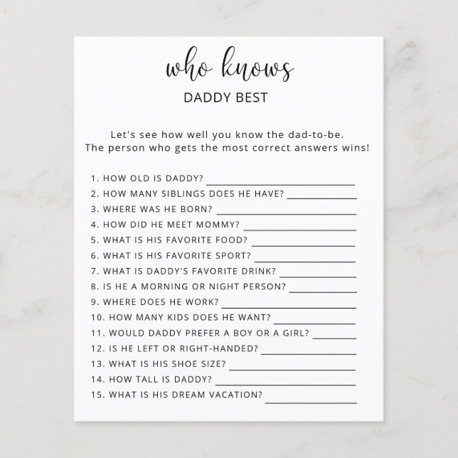 Jogo Quem conhece melhor o PAI (Frente)