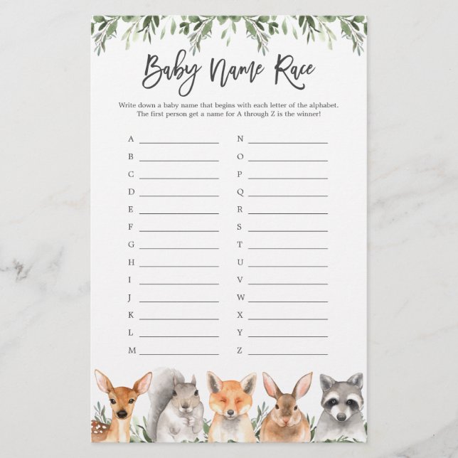 Jogo Race de Nome do Chá de fraldas de Animais da  (Frente)