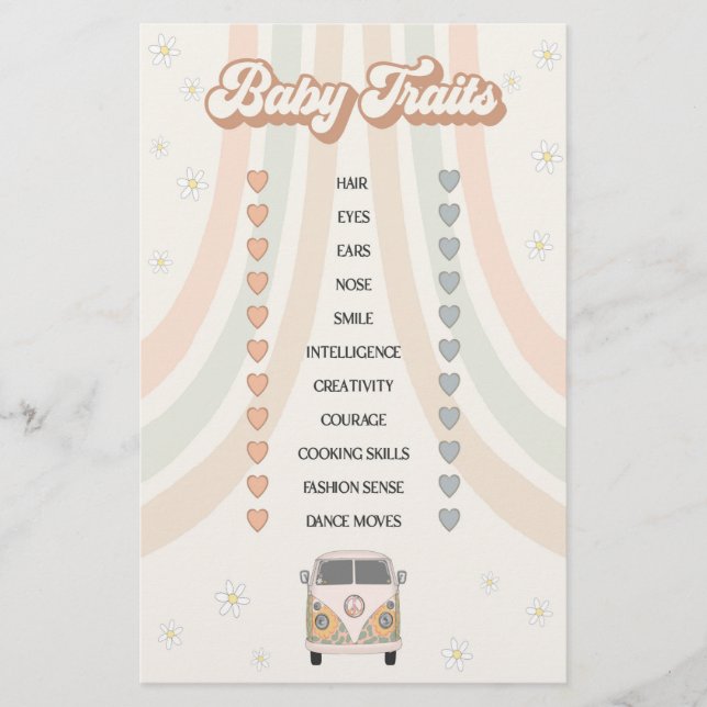 jogo retro-chá de fraldas dos anos 70 traços do be (Frente)