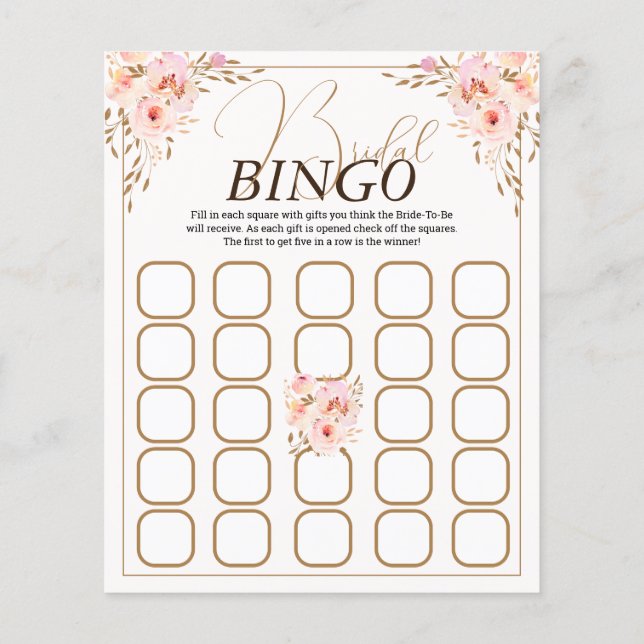 Jogo Romântico de Bingo Floral Rosa e Dourado (Verso)
