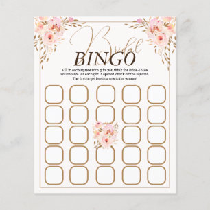 Jogo Romântico de Bingo Floral Rosa e Dourado