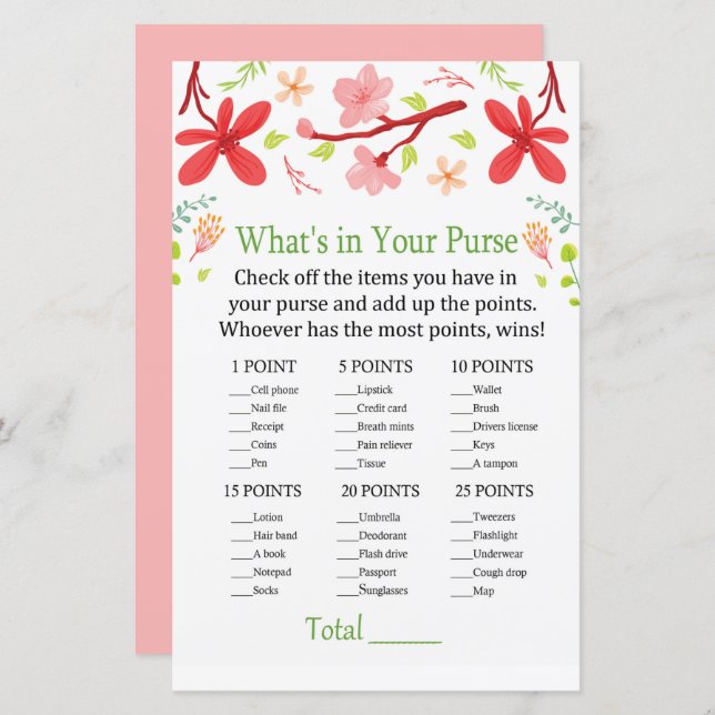 Jogo Sakura O que está na sua bolsa (Frente/Verso)