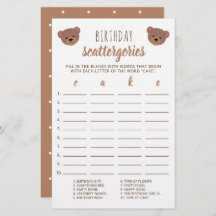 Jogo Scattergories de Bolo de Bear Bear Bear Birth