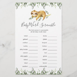 Jogo Sloth Chá de fraldas Word Scramble