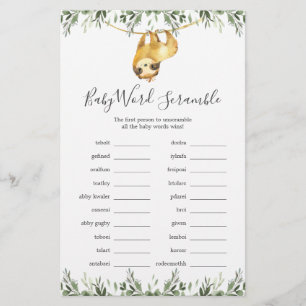 Jogo Sloth Chá de fraldas Word Scramble