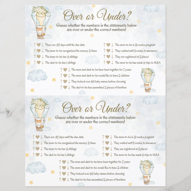 Jogo Sobre Chá de fraldas - Balão de Ar Quente (Frente)