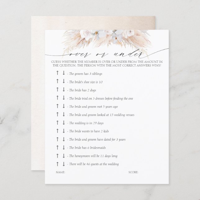 Jogo Sobre ou Sob Chá de panela (Frente/Verso)