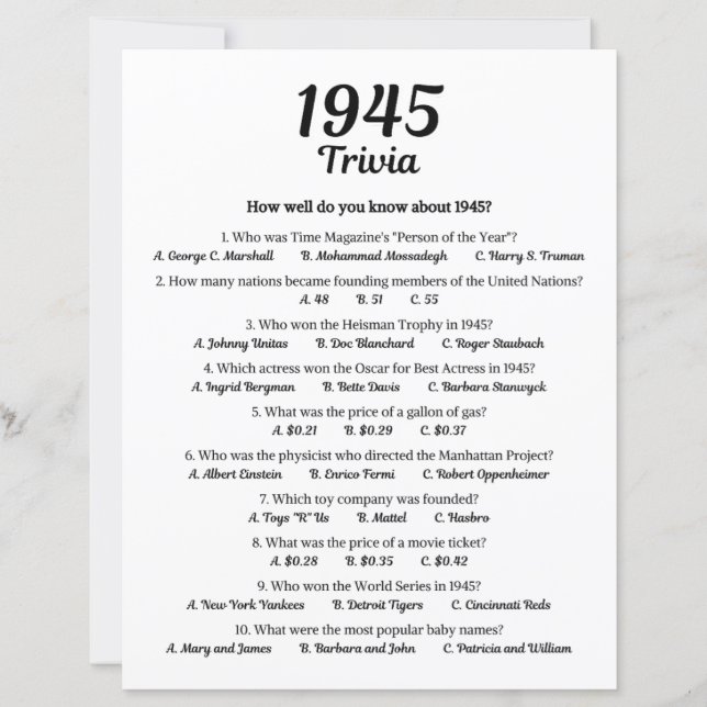 Jogo Trivia 1945 (Frente)