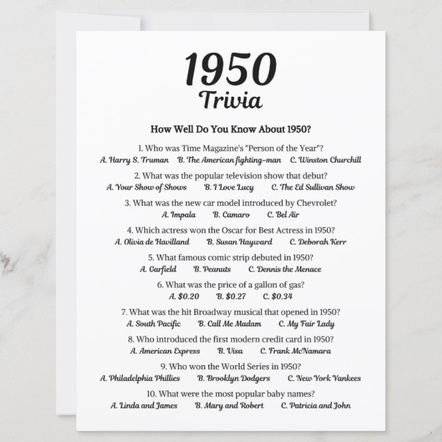 Jogo Trivia 1950 (Frente)