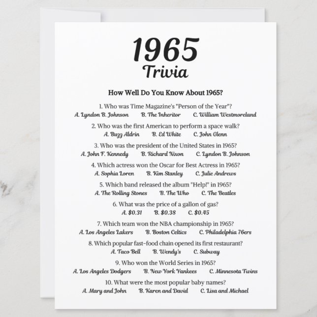 Jogo Trivia 1965 (Frente)