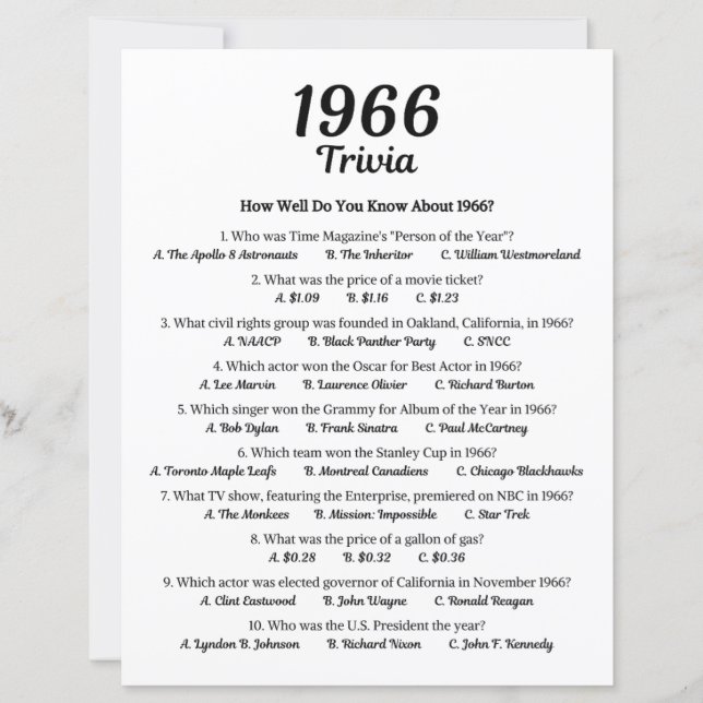 Jogo Trivia 1966 | 59º jogo de Festa de aniversári (Frente)