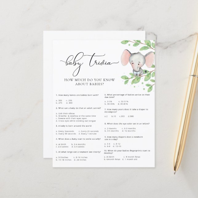 Jogo Trivia Chá de fraldas Elefante Azul (Frente/Verso In Situ)