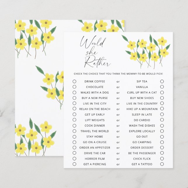 Jogo Would She Rather Wildflowers (Frente/Verso)
