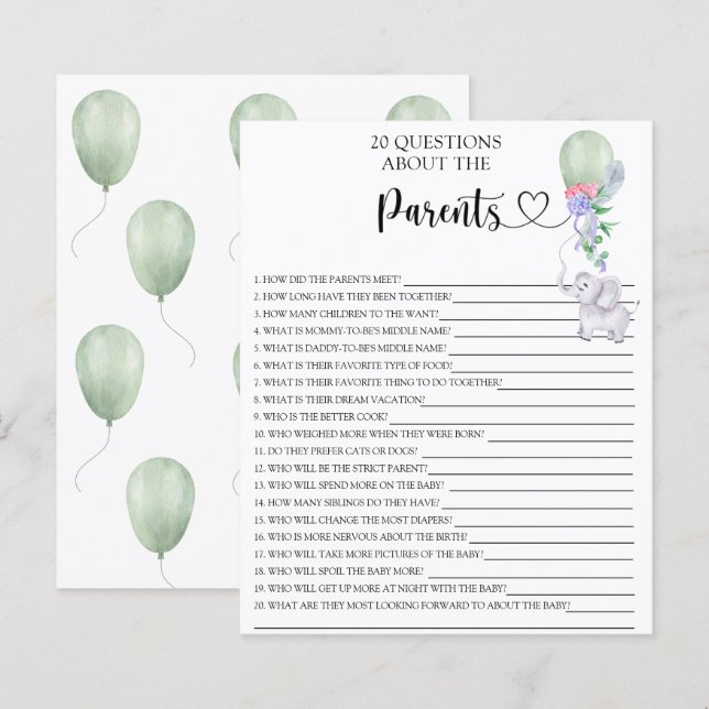 Jogos de balões e elefantes sobre os pais (Frente/Verso)