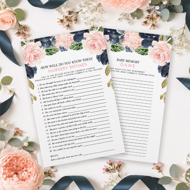 Jogos de Chá de Bebê de Floral Rosa Azul Dupla Fac (Keep your guests effortlessly entertained with these double sided pink navy floral arch game.)