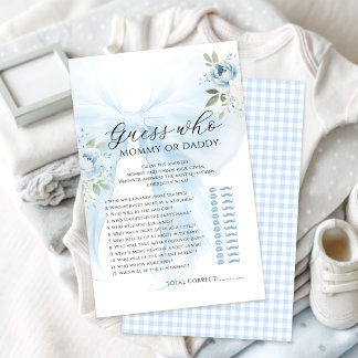 Jogos de Chá de Bebê Floral Laço Azul Mamãe ou Pap