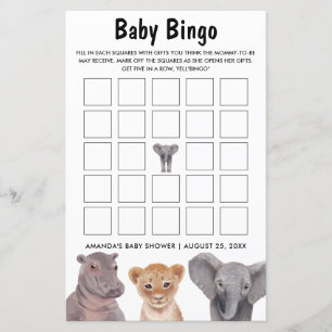 Jogos de Chá de fraldas de Bingo de Bebê de Animai