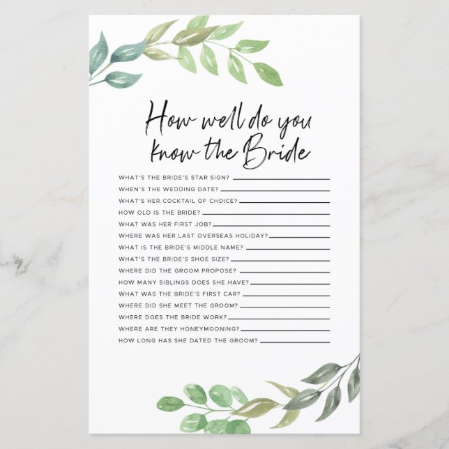 Jogos De chá de panela Como Você Conhece A Noiva? (Frente)