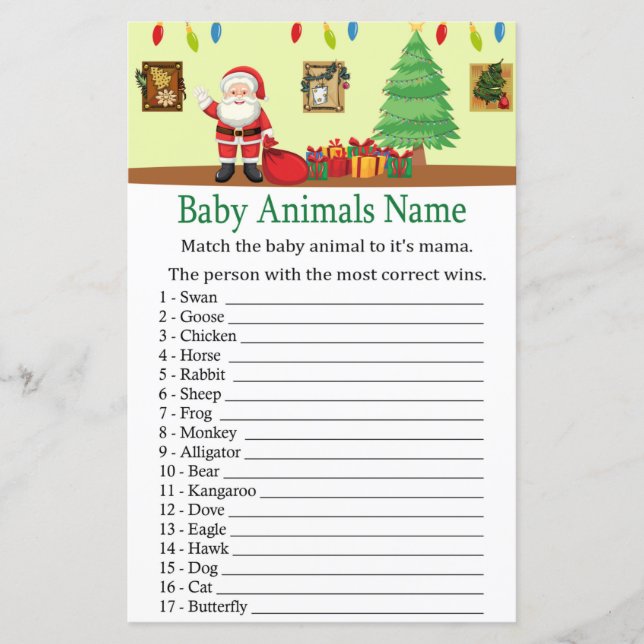 jogos de chuveiro de bebê animais nome Papai Noel (Frente)