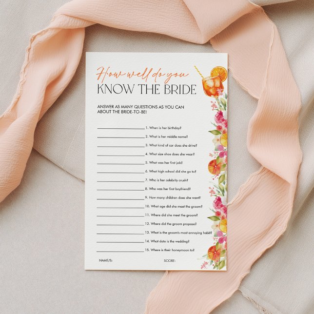 Jogos de Chuveiro de Noiva Spritz Citrus Conheça a (How well do you know the Bride? Love at First Spritz Bright Floral Citrus Theme)