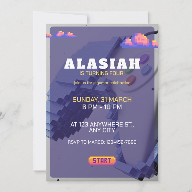 Jogos de Convite de aniversário de videogame retro (Frente)