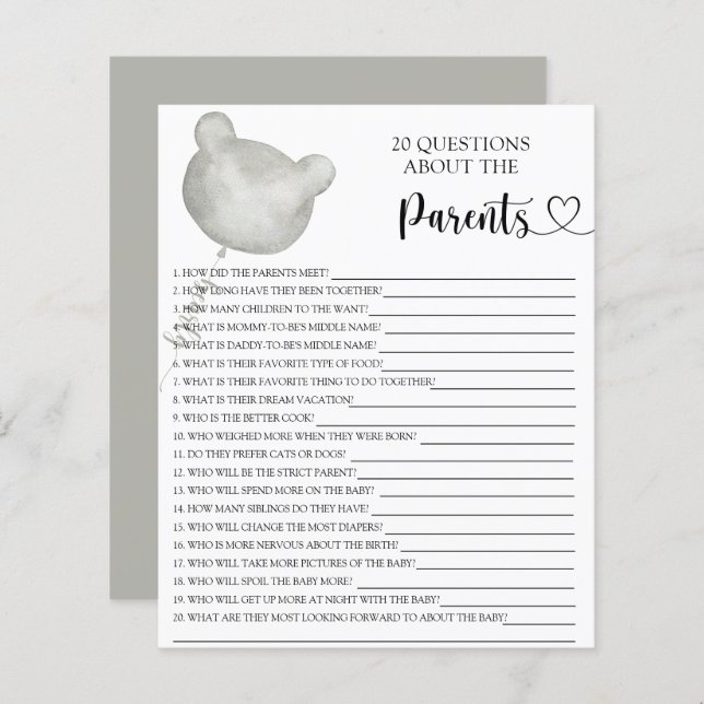 Jogos do Balão Silver Bear sobre os pais (Frente/Verso)