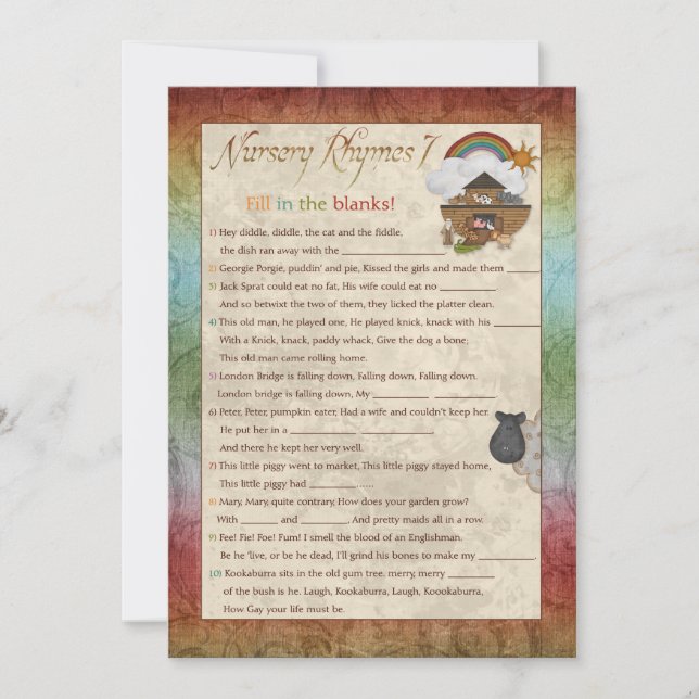 Jogos do Chá de fraldas Rhyme do Nursery Ark de No (Frente)