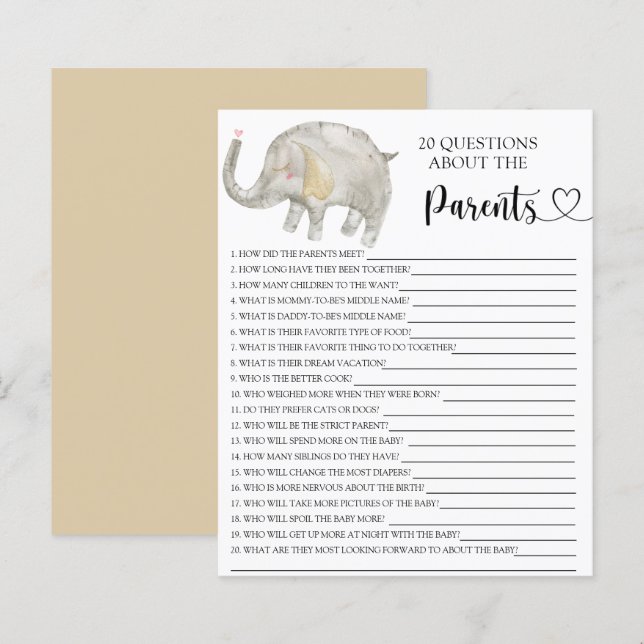 Jogos do Elefante Prata Balão sobre os pais (Frente/Verso)