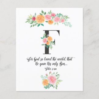 John 3:16, Letra F, Placa de script Watercolor