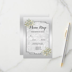 Joia Floral Elegante, Menu de Casamento em Moldura