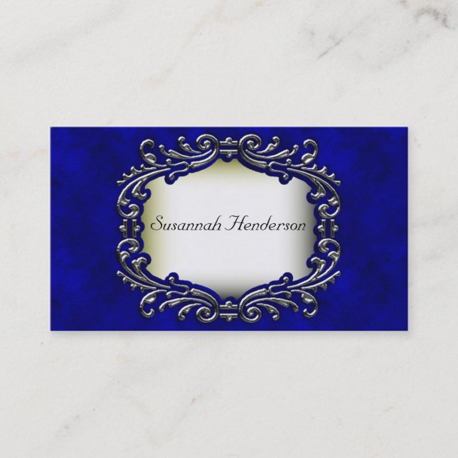 Joias prateadas em Cartões de visitas de veludo az (Frente)