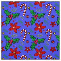 Jolly Christmas Poinsettia Holly Candy Cane tecido