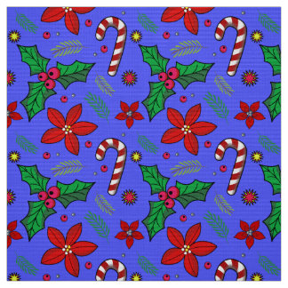 Jolly Christmas Poinsettia Holly Candy Cane tecido