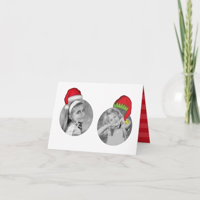 Jolly Elf Santa Claus Cartões de foto de Natal 2 F (Frente)