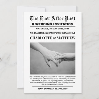 Jornal de primeira página do convite para casament