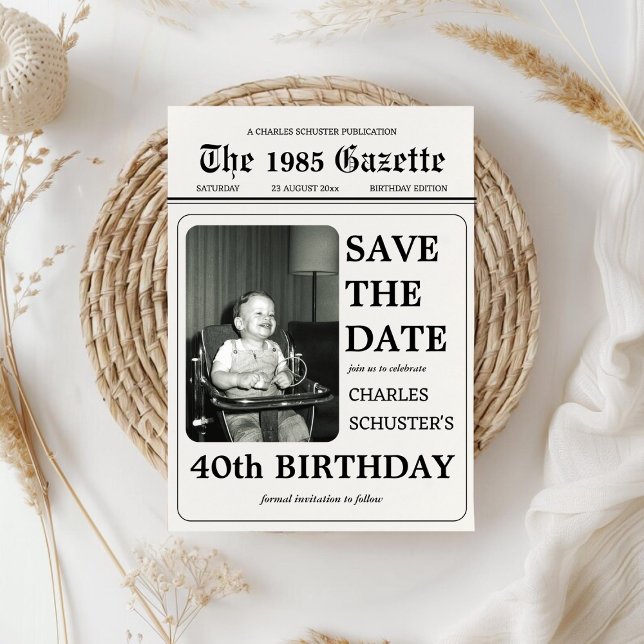 Jornal Salve A Data Aniversário Modelo De Foto (Newspaper Save The Date Birthday Photo Template)