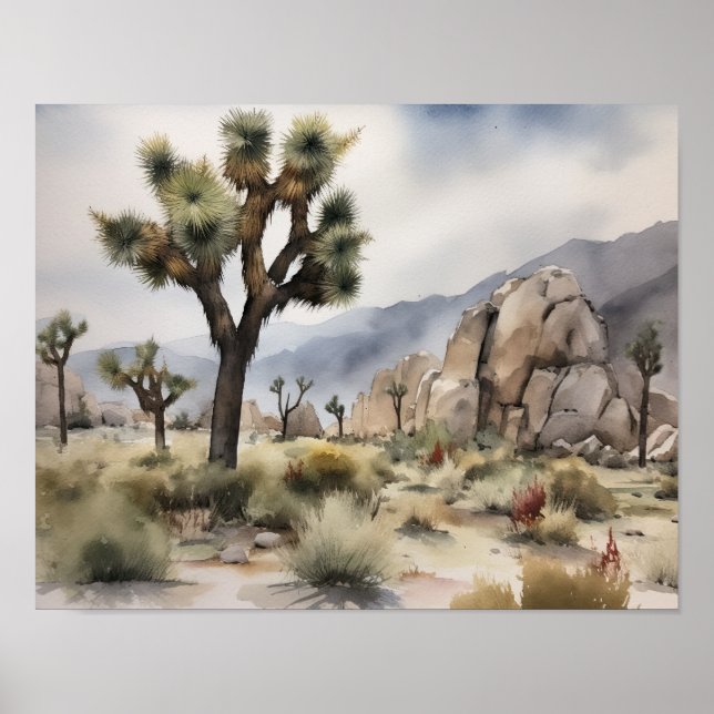 Joshua Tree Watercolor Art Impressão (Frente)