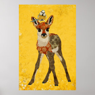 Jovem corça floral & poster pequeno da arte do