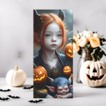 Jovem Demônio Redhead com Placa Pet Halloween
