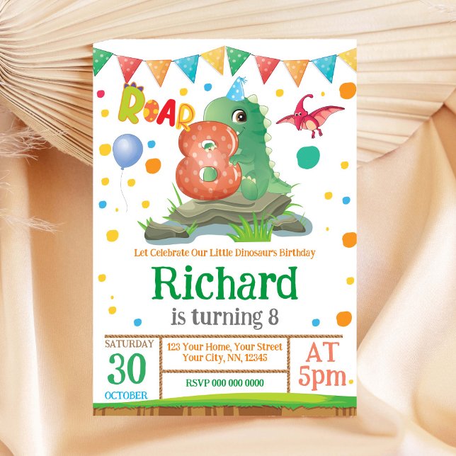 Jovem Dinossauro 8º Convite de Aniversário (Criador carregado)