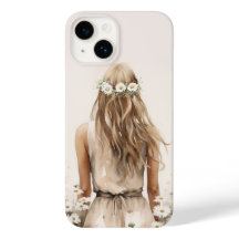 Jovem Mulher Aquarela Em Daisy Field