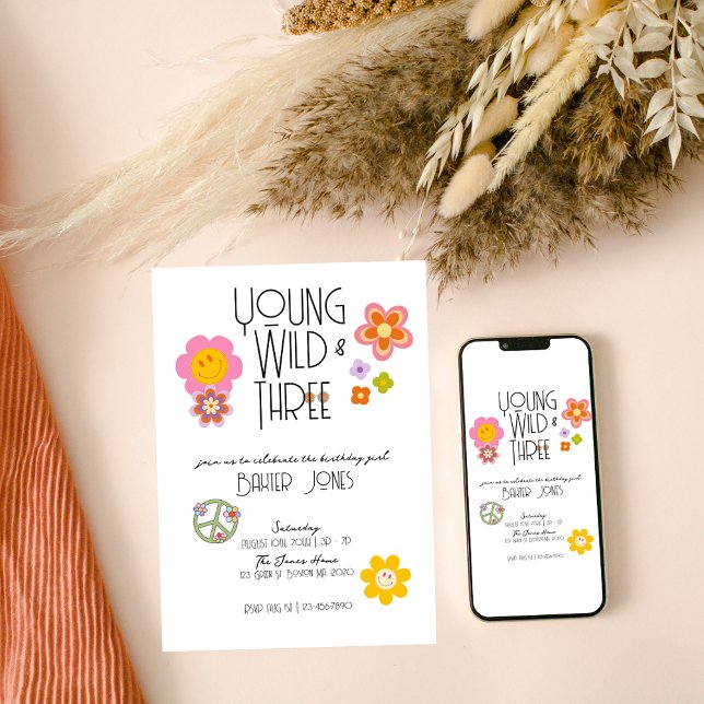 Jovem, Selvagem e Três | Convite para aniversário  (Criador carregado)
